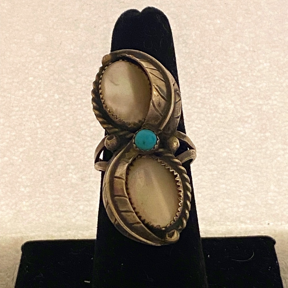 Old Pawn Mother of Pearl and Turquoise Ring